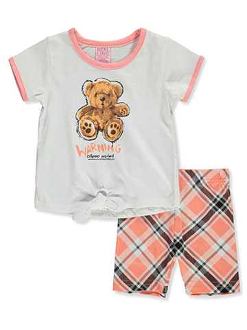 Real Love Girls' 2-Piece Bear Bike Shorts Set Outfit - CookiesKids.com