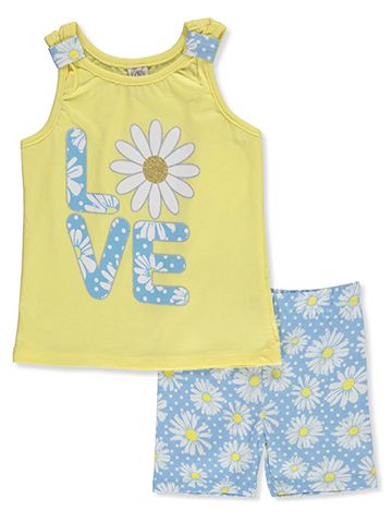 Real Love Girls' 2-Piece Daisy Bike Shorts Set Outfit - CookiesKids.com