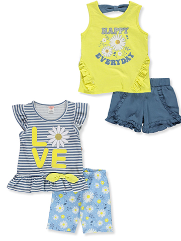 Real Love Girls' 4-Piece Mix Match Flower Shorts Set Outfit - CookiesKids.com