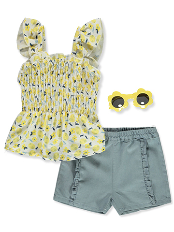 Real Love Girls' 3-Piece Shorts Sunglasses Set Outfit - CookiesKids.com