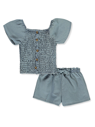 Real Love Girls' 2-Piece Ruched Shorts Set Outfit - CookiesKids.com