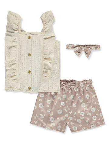 Real Love Girls' 3-Piece Daisy Shorts Set Outfit - CookiesKids.com
