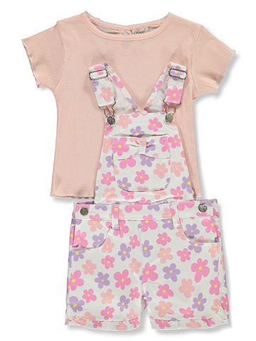 Real Love Girls' 2-Piece Flower Shortalls Set Outfit - CookiesKids.com