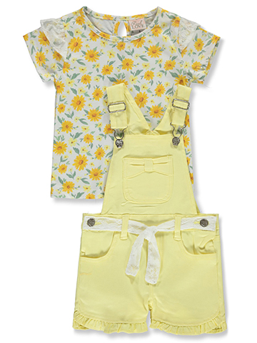 Real Love Girls' 2-Piece Daisy Shortalls Set Outfit - CookiesKids.com