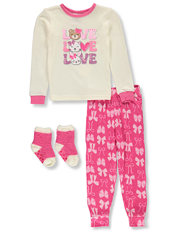 PJs & Presents Girls' 3-Piece Bears Socks Pajamas Set - CookiesKids.com