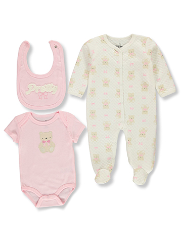 Duck Duck Goose Baby Girls' 3-Piece Quilted Coveralls Bib Set Outfit - CookiesKids.com