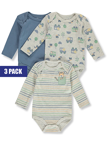 Duck Duck Goose Baby Boys' 3-Pack Train Long-Sleeve Bodysuits - CookiesKids.com