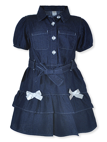Real Love Girls' Gem Button Tiered Denim Dress - CookiesKids.com