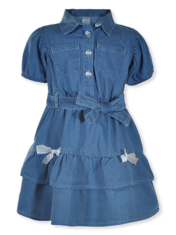 Real Love Girls' Gem Button Tiered Denim Dress - CookiesKids.com