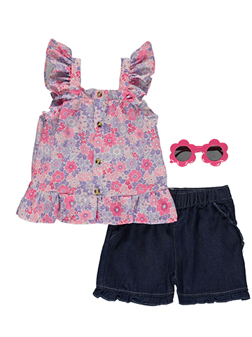 Real Love Girls' 3-Piece Chambray Shorts Sunglasses Set Outfit - CookiesKids.com
