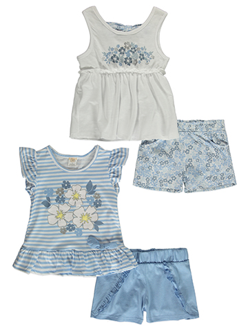 Real Love Girls' 4-Piece Floral Bike Shorts Set Outfit - CookiesKids.com