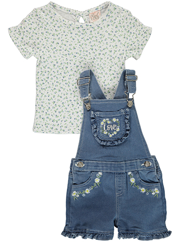 Real Love Girls' 2-Piece Denim Shortalls Set Outfit - CookiesKids.com
