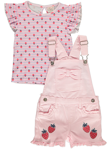 Real Love Girls' 2-Piece Denim Shortalls Set Outfit - CookiesKids.com