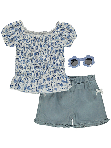 Real Love Girls' 3-Piece Chambray Shorts Sunglasses Set Outfit - CookiesKids.com