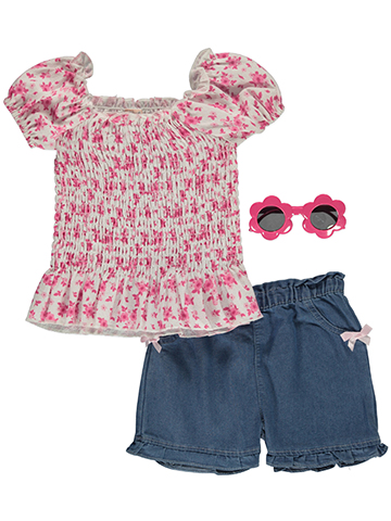 Real Love Girls' 3-Piece Chambray Shorts Sunglasses Set Outfit - CookiesKids.com