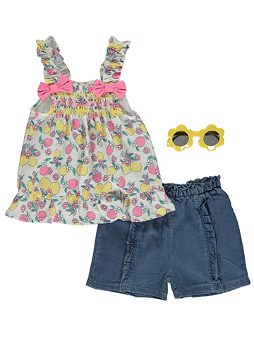 Real Love Girls' 3-Piece Chambray Shorts Sunglasses Set Outfit - CookiesKids.com