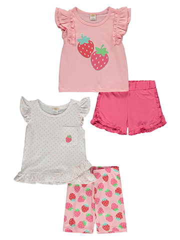 Real Love Girls' 4-Piece Berry Bike Shorts Mix Match Set Outfit - CookiesKids.com