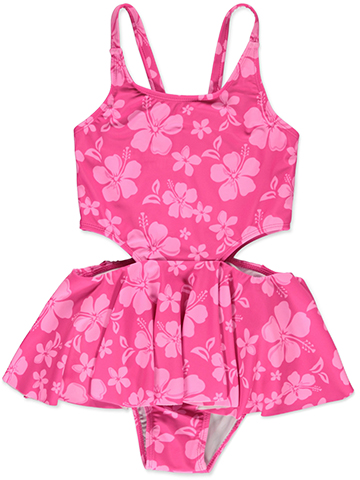 Real Love Girls' 1-Piece Tropical Skirt Swimsuit - CookiesKids.com