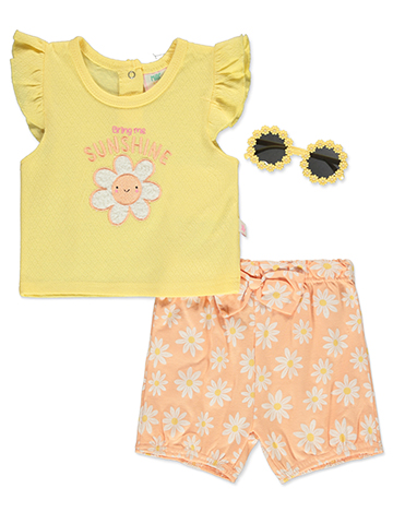 Millie & Myles Baby Girls' 3-Piece Sunglasses Shorts Set Outfit - CookiesKids.com