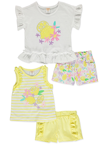 Real Love Baby Girls' 4-Piece Lemon Mix Match Shorts Set Outfit - CookiesKids.com