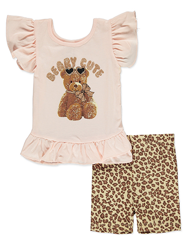 Real Love Baby Girls' 2-Piece Leopard Bear Bike Shorts Set Outfit - CookiesKids.com