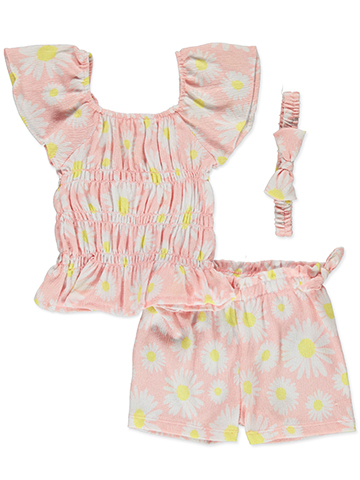 Real Love Baby Girls' 3-Piece Daisy Headband Shorts Set Outfit - CookiesKids.com