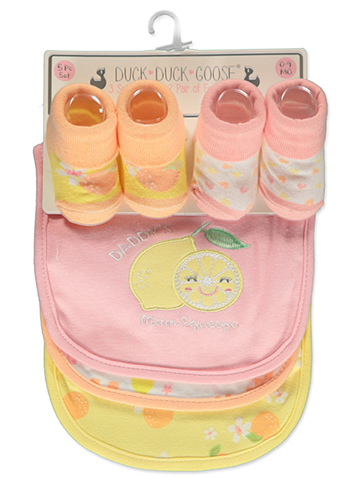 Duck Duck Goose Baby Girls' 5-Piece Booties & Bibs Set - CookiesKids.com