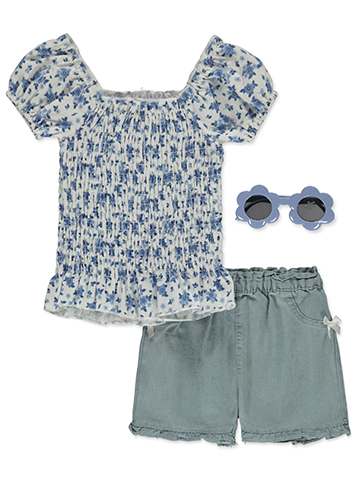 Real Love Girls' 3-Piece Chambray Shorts Set Outfit - CookiesKids.com