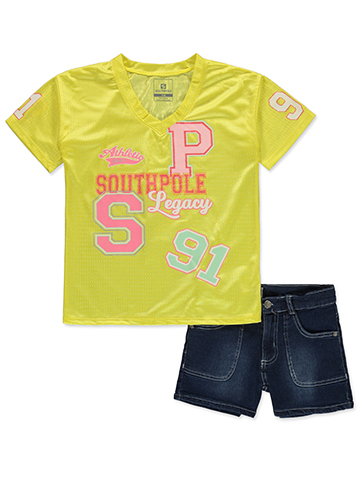 Southpole Girls' 2-Piece Denim Shorts Set Outfit - CookiesKids.com