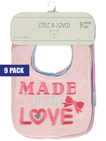 Little & Loved Baby Girls' 9-Pack French Terry Bibs - CookiesKids.com