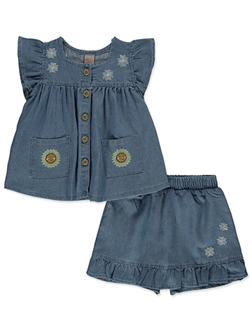 Delia's Girl Girls' 2-Piece Chambray Skorts Set Outfit - CookiesKids.com