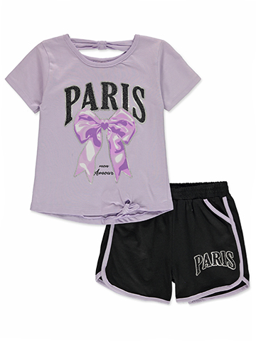Real Love Girls' 2-Piece Paris Shorts Set Outfit - CookiesKids.com