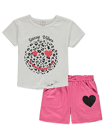 Real Love Girls' 2-Piece Smile Shorts Set Outfit - CookiesKids.com