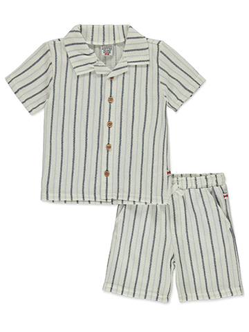 Dapper Dude Boys' 2-Piece Stripe Shorts Set Outfit - CookiesKids.com
