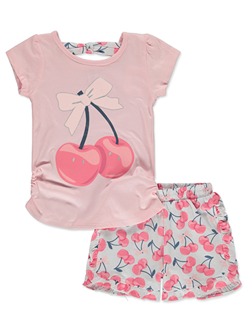 Real Love Girls' 2-Piece Cherry Shorts Set Outfit - CookiesKids.com