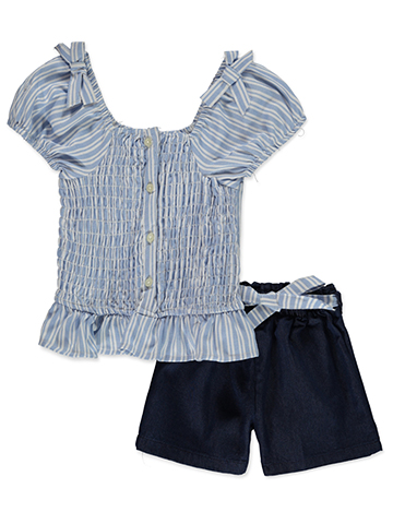 Allura Blue Striped Top and Navy Shorts Set - CookiesKids.com