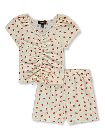 Amy Byer Girls' 2-Piece Strawberry Shorts Set Outfit - CookiesKids.com