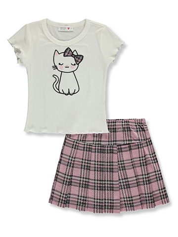 Beautees Girls' 2-Piece Kitty Skirt Set Outfit - CookiesKids.com
