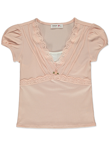 Beautees Girls' Ribbed Frill T-Shirt - CookiesKids.com