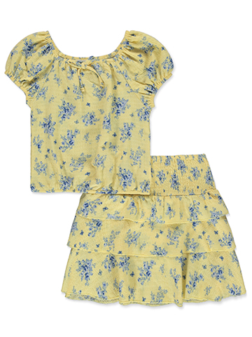 Beautees Girls' 2-Piece Floral Tiered Skirt Set Outfit - CookiesKids.com