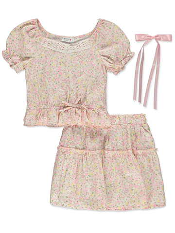 Beautees Girls' 3-Piece Wildflower Tiered Skirt Set Outfit - CookiesKids.com
