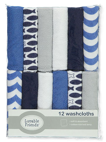 Luvable Friends Fishy Basics 12-Pack Terry Washcloths - CookiesKids.com