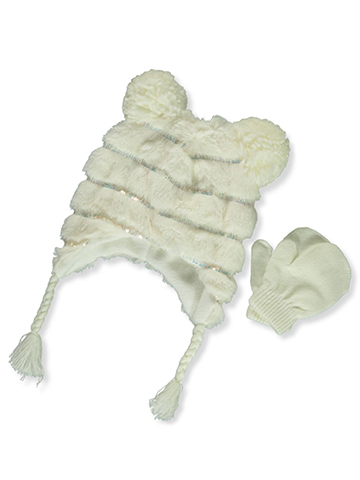 Laura Ashley Baby Girls' Plush Sequin Hat With Mittens Set - CookiesKids.com