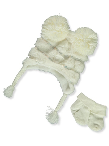 Laura Ashley Baby Girls' Plush Sequin Hat With Mittens Set - CookiesKids.com