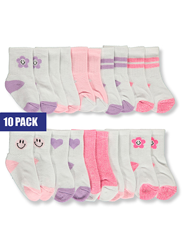 Stepping Stones Baby Girls' 10-Pack Smile Athletic Crew Socks - CookiesKids.com