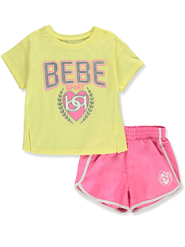 Bebe Girls' 2-Piece Dolphin Hem Shorts Set Outfit - CookiesKids.com