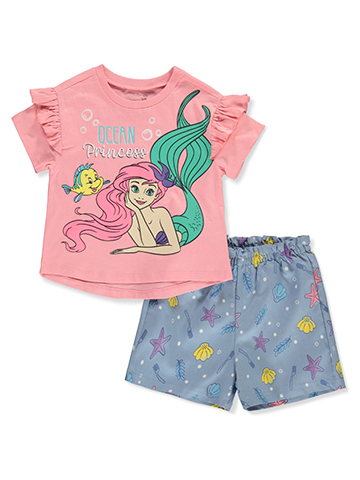 Disney The Little Mermaid Girls' 2-Piece Shorts Set Outfit - CookiesKids.com