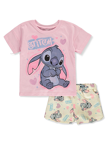 Disney Lilo & Stitch Girls' 2-Piece Hearts Shorts Set Outfit - CookiesKids.com