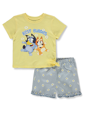 Bluey Girls' 2-Piece Smile Shorts Set Outfit - CookiesKids.com