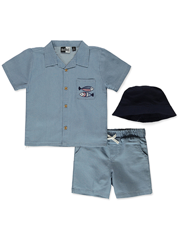 Mick Mack Boys' 3-Piece Chambray Cabana Shorts Set Outfit - CookiesKids.com
